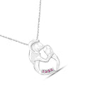 Round Pink Ruby Prong Silver Mom Pendant Necklace by Fine Color Jewels