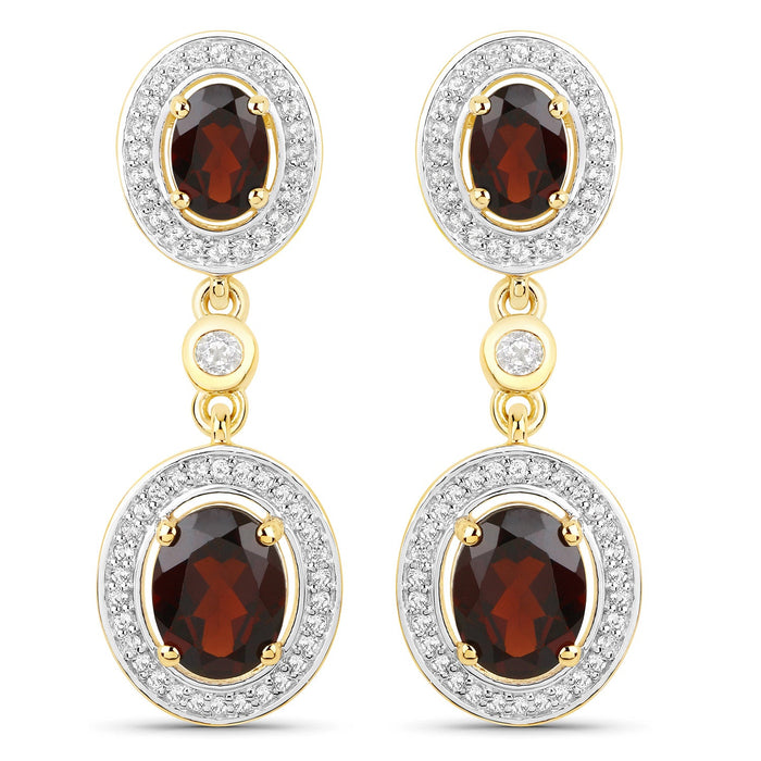 18K Yellow Gold Plated 6.30 Carat Genuine Garnet and White Topaz .925 Sterling Silver Earrings by Avera Group