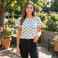 Inc Dot-Print Short-Sleeve Top, Size Medium by Vanessa Jane