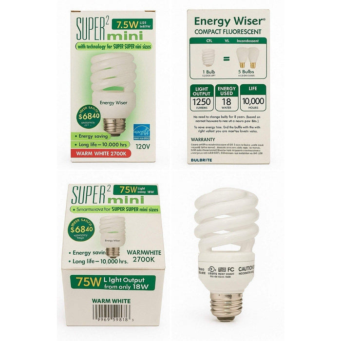 Energy Wiser 18W Mini Spiral CFL Bulb 75W Eq 1250lm Warm White 2700K E26 by Price Is Right Miami