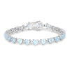 Heart Blue Topaz & Diamond Prong Silver Tennis Bracelet