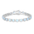 Heart Blue Topaz & Diamond Prong Silver Tennis Bracelet by Fine Color Jewels