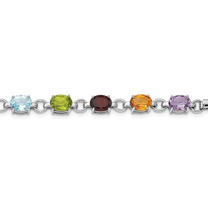 Oval Genuine Multi Stone Silver Bracelet by Fine Color Jewels