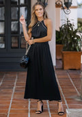High Neck Long Sleeve Beaded Open Back Maxi Dress by Boutique 23