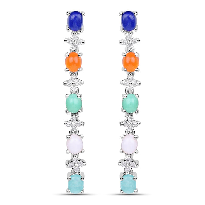 4.40 Carat Genuine Multi Stone .925 Sterling Silver Earrings by Bids.com