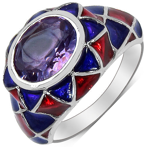 2.16 Carat Genuine Amethyst & White Diamond .925 Sterling Silver Ring by Bids.com