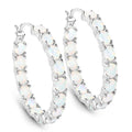 2.05 Ct Oval White Opal Prong Sterling Silver Tennis Hoop Clip-On Earrings by Fine Color Jewels