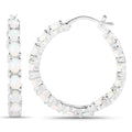 2.05 Ct Oval White Opal Prong Sterling Silver Tennis Hoop Clip-On Earrings by Fine Color Jewels