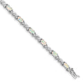 Oval White Created Opal & Diamond Prong Sterling Silver Infinity Link Bracelet by Fine Color Jewels