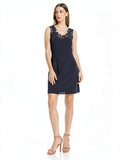 Aqua Women's Lace-Trim Shift Dress, Navy Size Medium by Vanessa Jane