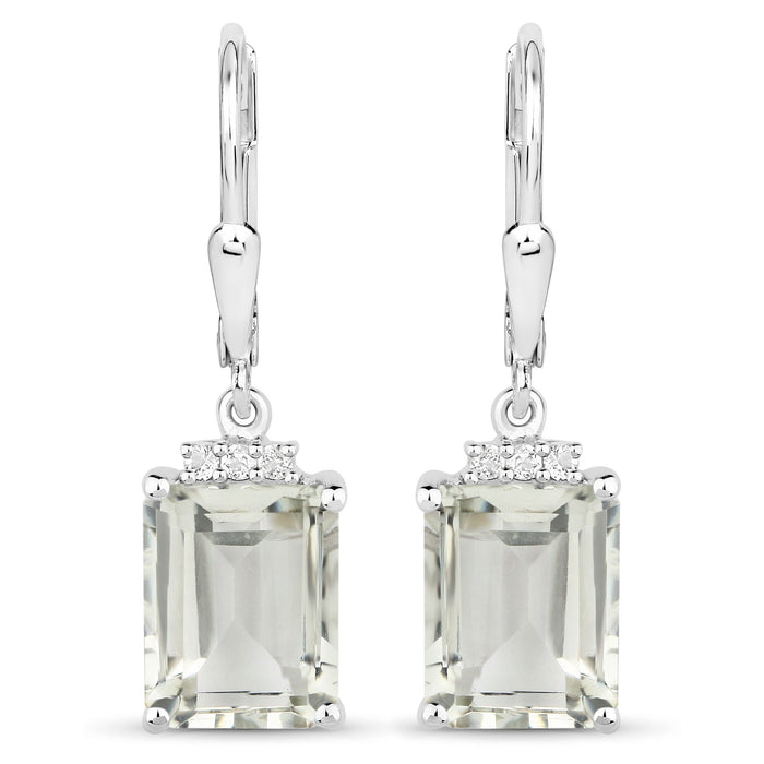 7.23 Carat Genuine Green Amethyst and White Topaz .925 Sterling Silver Earrings by Avera Group