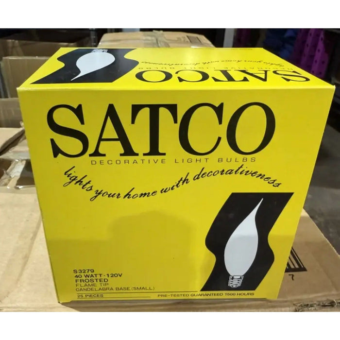 Satco S3279 Candelabra Base Bulbs 40W 120V Frosted Flame Tip Pack of 25 by Price Is Right Miami
