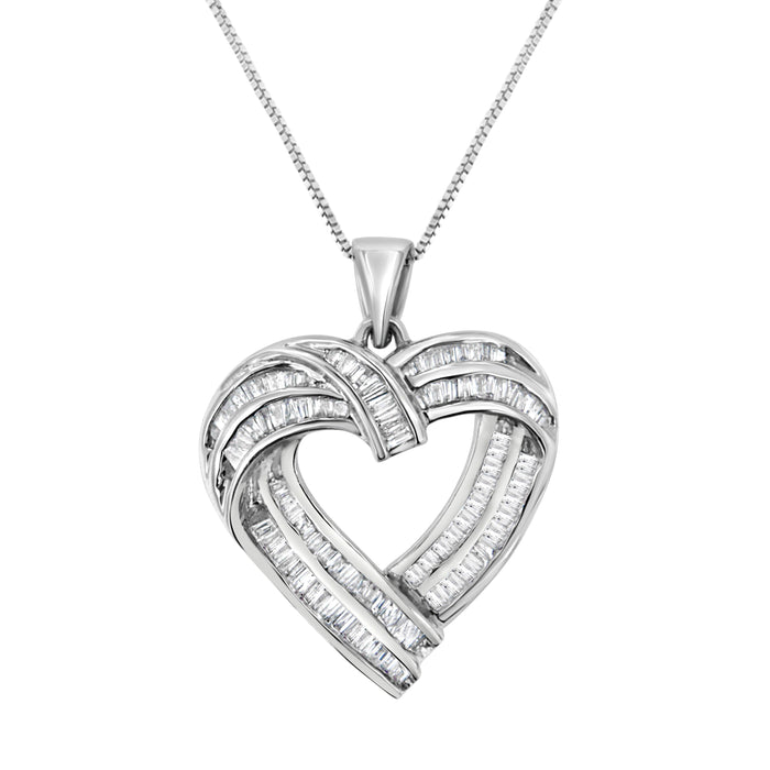 Sterling Silver 7/8 cttw Baguette Diamond Heart Pendant Necklace (I-J, I2-I3) by Bids.com