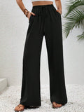 Casual Drawstring Wide Leg Pants: Black by Boutique 23