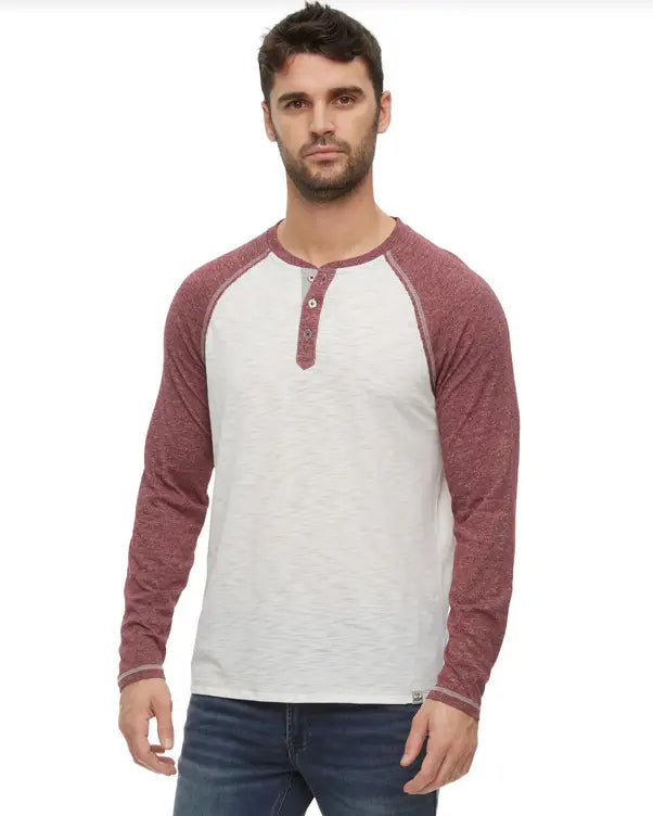 Eastpoint LS Blocked Siro Slub Henley - Maroon by Boutique 23