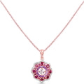 Rhodolite Garnet & Amethyst Prong Rose Gold Plated Silver Cluster Pendant Necklace by Fine Color Jewels