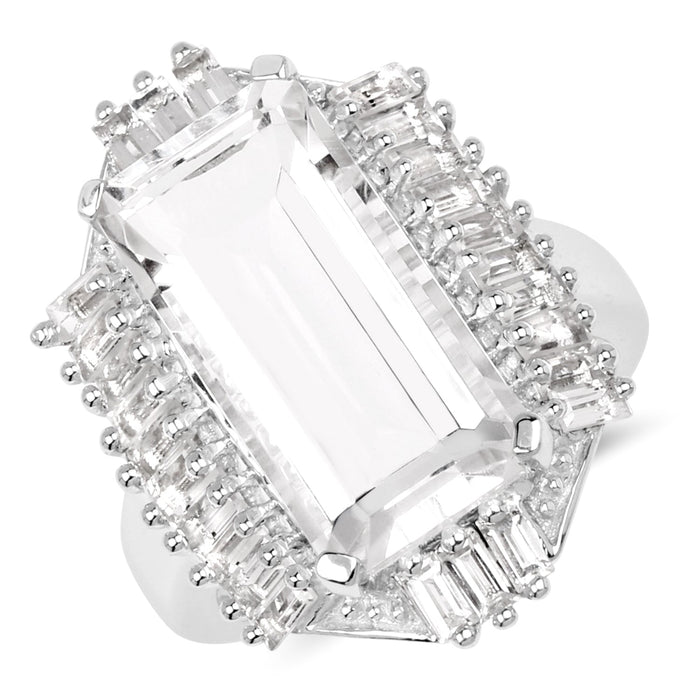 9.77 Carat Genuine Crystal Quartz & White Topaz .925 Sterling Silver Ring by Bids.com