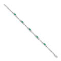 14k White Gold Oval Green Emerald Heart 7 inch Bracelet by Fine Color Jewels