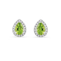 Silver Natural Pear Shaped Peridot Earrings & Necklace Jewelry Sets by Fine Color Jewels