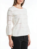 Avec Women's Pointelle Bell Sleeve Top, White, Size Large by Vanessa Jane