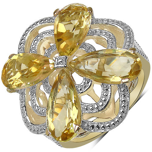 14K Yellow Gold Plated 8.81 Carat Genuine Citrine & White Diamond .925 Sterling Silver Ring by Bids.com