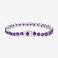 13.33 Ct Heart Purple Amethyst Prong Silver Box Clasp Tennis Bracelet by Fine Color Jewels