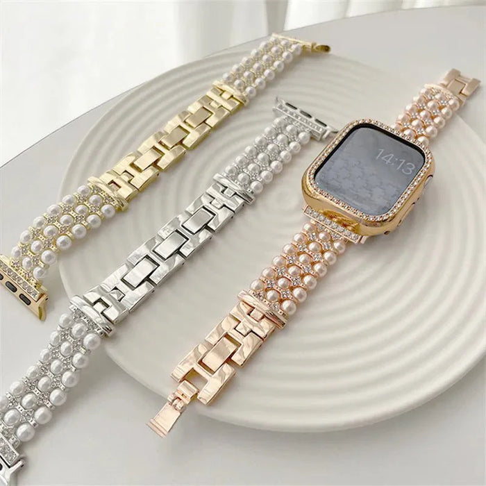 Apple Watch Band with Pearls Series 11/10/9/8/7/6/5/4/ SE / Ultra 1/2/3 by Arleathercraft