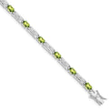 Oval Green Peridot Prong Rhodium Plated Sterling Silver Bar Link Bracelet by Fine Color Jewels