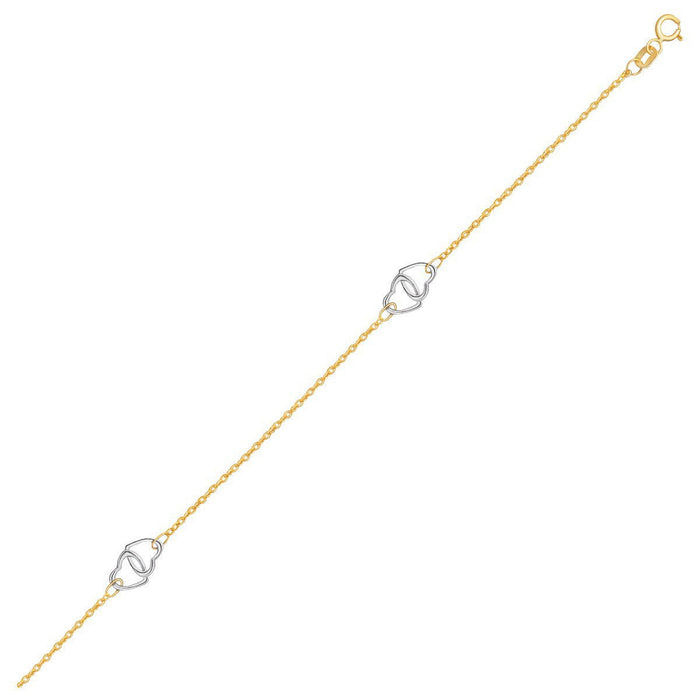14k Two Tone Gold Entwined Heart Stationed Anklet by Bids.com
