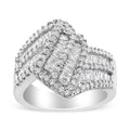 14K White Gold 1-1/2 Cttw Round and Baguette Diamond Bypass Cocktail Ring Band (H-I Color, SI1-SI2 Clarity) - Size 7 by Bids.com