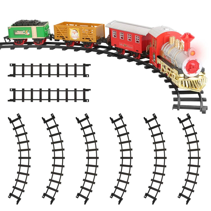 Electric Train Set Steam Locomotive Passenger Coach Coal with Sounds Light Railway by DailySale