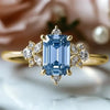 Elegant Gold-Plated Copper Engagement Ring with Square Blue Cubic Zirconia