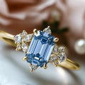 Elegant Gold-Plated Copper Engagement Ring with Square Blue Cubic Zirconia by DailySale