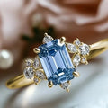 Elegant Gold-Plated Copper Engagement Ring with Square Blue Cubic Zirconia by DailySale