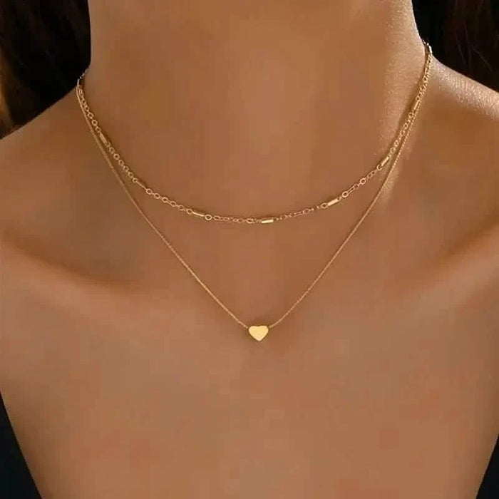 Elegant Simple Double Layer Choker Necklace with Heart Pendant by DailySale