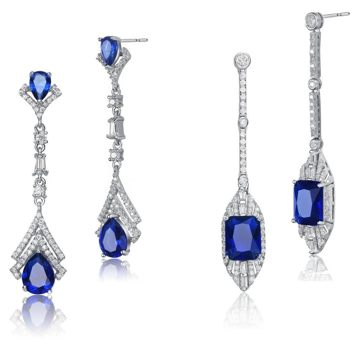 Elegant Sterling Silver Simulated with Rhodium Plated Sapphire Drop Earrings by DailySale