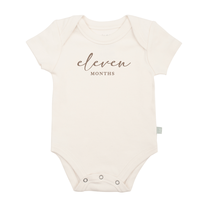 graphic bodysuit | eleven months milestone taupe by Finn + Emma