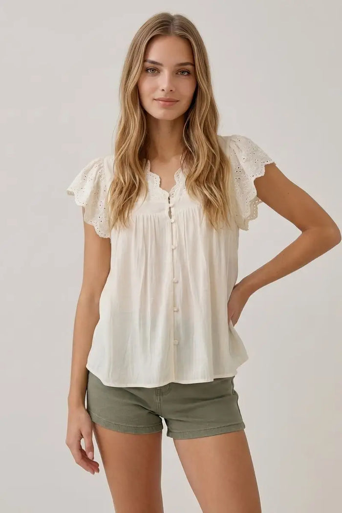 Embroidery Scalloped Detail Top by Boutique 23