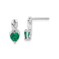 Emerald and Diamond Heart Earrings Sterling Silver by Fine Color Jewels