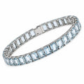 Emerald Cut Blue Aquamarine Prong Sterling Silver Classic Inline Box Clasp Tennis Bracelet by Fine Color Jewels