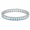 Emerald Cut Blue Aquamarine Prong Sterling Silver Classic Inline Box Clasp Tennis Bracelet