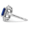 Emerald Cut Lab Created Blue Sapphire and Diamond 14K White Gold Double Halo Ring by Fine Color Jewels