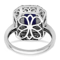 Emerald Cut Lab Created Blue Sapphire and Diamond 14K White Gold Double Halo Ring by Fine Color Jewels