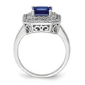 Emerald Cut Lab Created Blue Sapphire and Diamond 14K White Gold Double Halo Ring by Fine Color Jewels