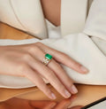 Emerald Cut Natural Green Agate Silver Statement Ring by Fine Color Jewels