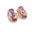 Emerald Cut Purple Amethyst Silver Stud Earrings by Fine Color Jewels