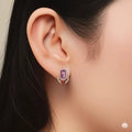 Emerald Cut Purple Amethyst Silver Stud Earrings by Fine Color Jewels
