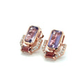 Emerald Cut Purple Amethyst Silver Stud Earrings by Fine Color Jewels