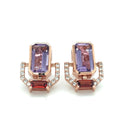 Emerald Cut Purple Amethyst Silver Stud Earrings by Fine Color Jewels