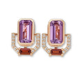 Emerald Cut Purple Amethyst Silver Stud Earrings by Fine Color Jewels